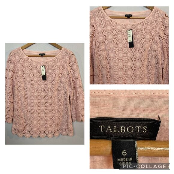 Talbots Tops - TALBOTS 100% Cotton PINK Laces Lined Blouse Size 6 NWT